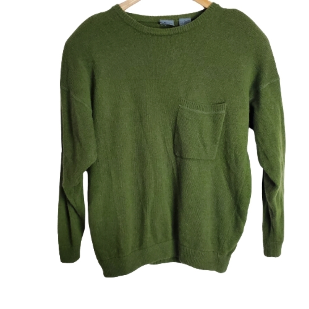 Vintage 90s Liz Wear Lambs Wool Green Pullover Long Sleeve Sweater Size Large